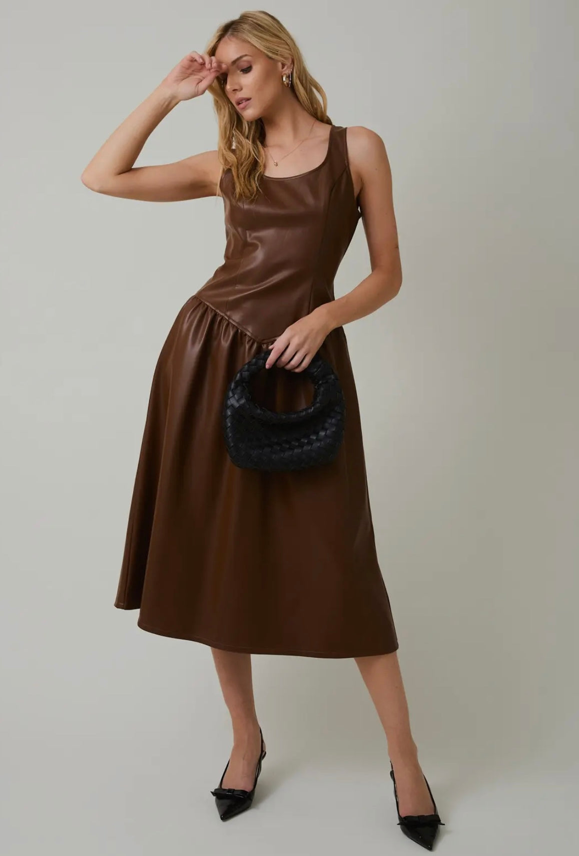 Faux Leather Midi Dress