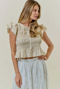 Puff sleeve smocking top