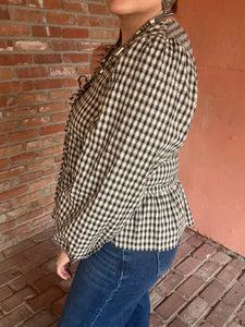 Cream & Blk Plaid Top