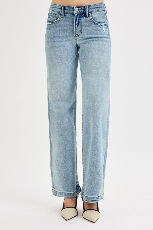 Elastic band wide leg jean