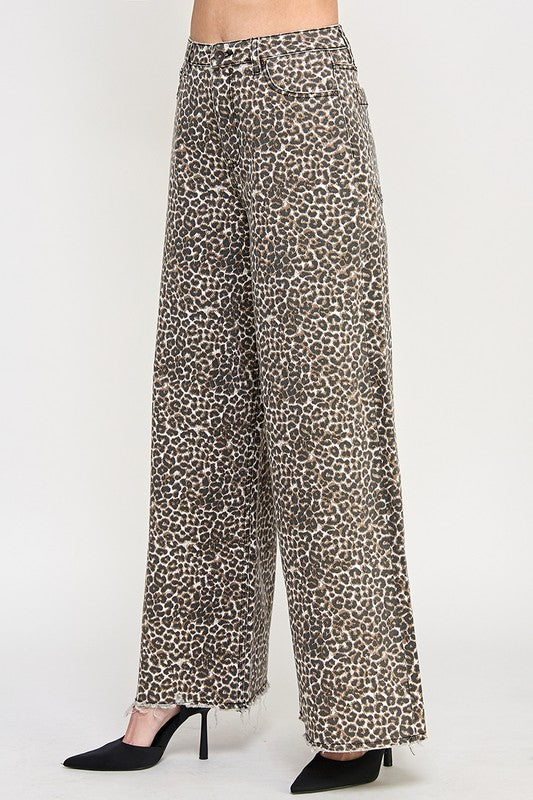 Leopard wide leg jeans