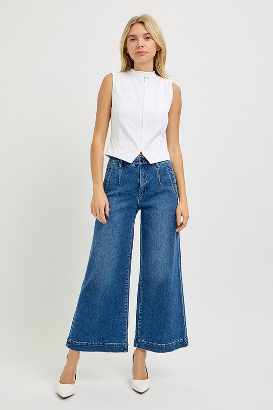 * RESTOCKED TUMMY CONTROL ELASTIC BAND HIGH RISE CROP
WIDE JEANS