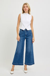 * RESTOCKED TUMMY CONTROL ELASTIC BAND HIGH RISE CROP
WIDE JEANS