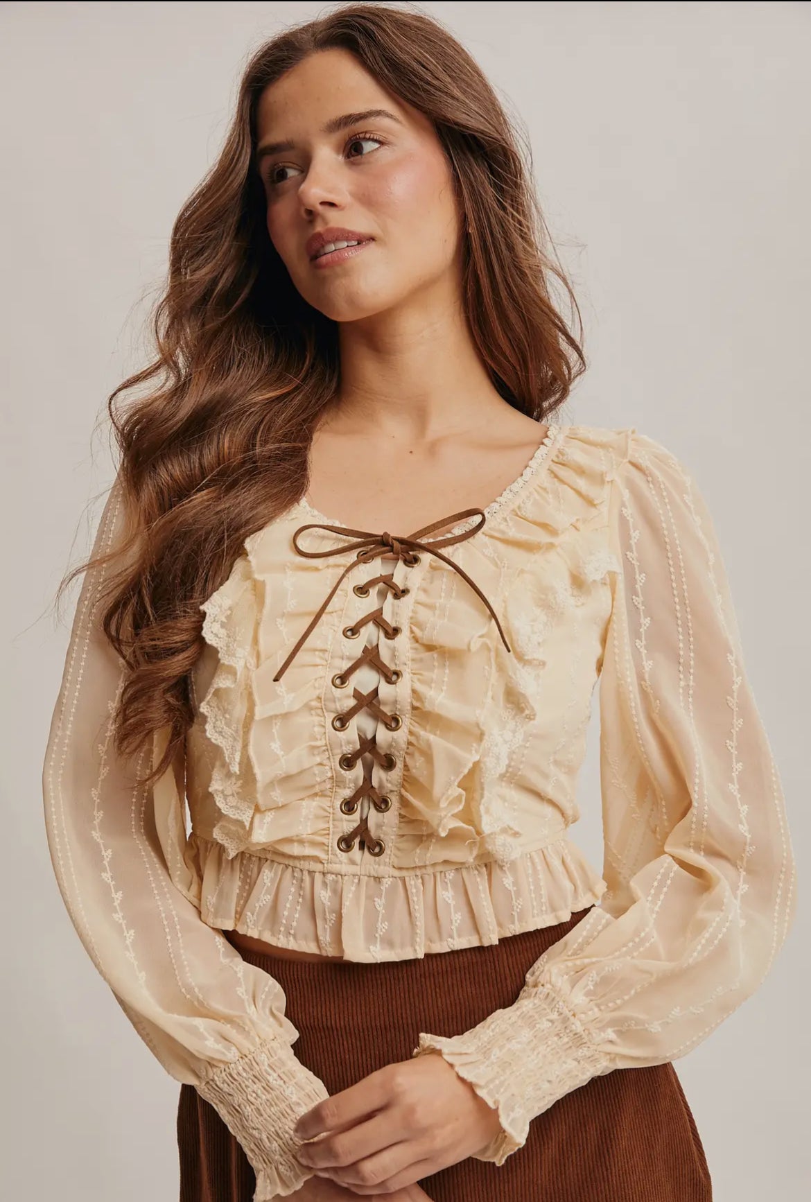 Ruffle Lace-Up Blouse