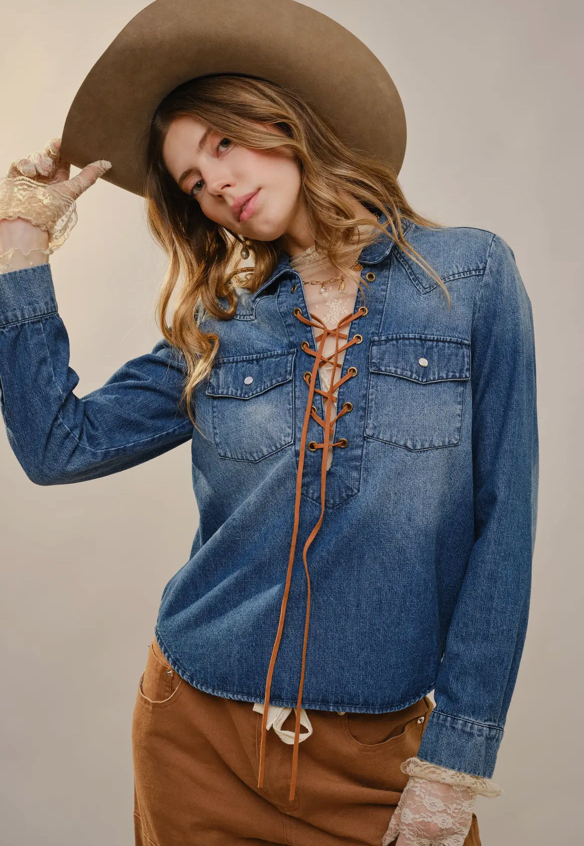 Denim Lace-Up Shirt