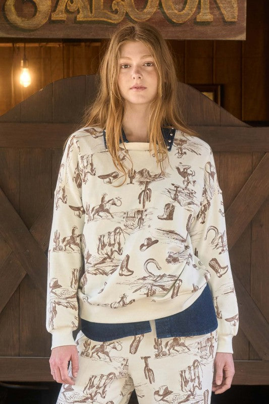 Western crew neck sweater