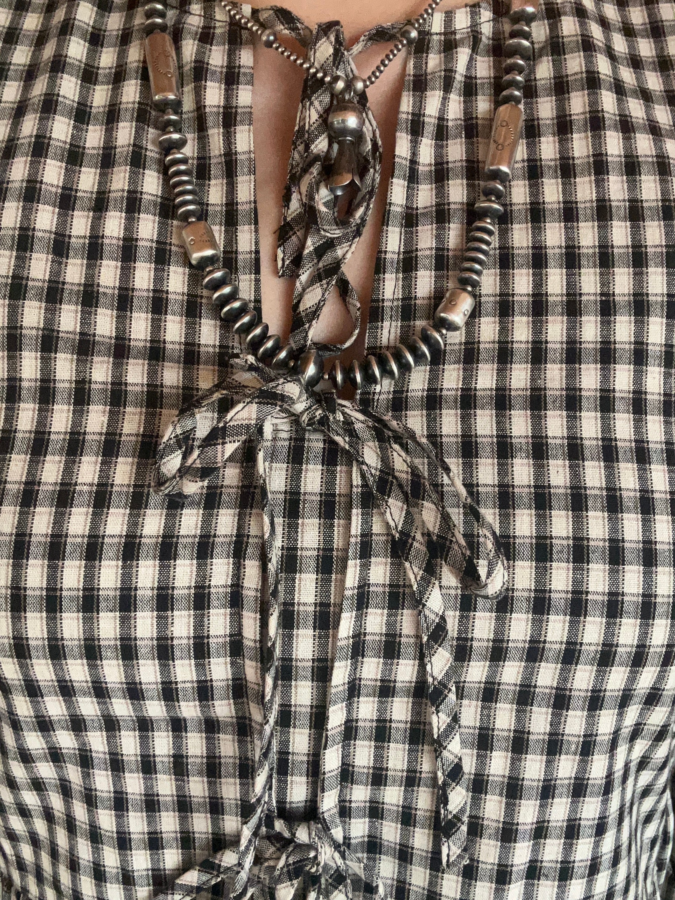 Cream & Blk Plaid Top