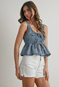 Denim Ruffled Hem Tank Top