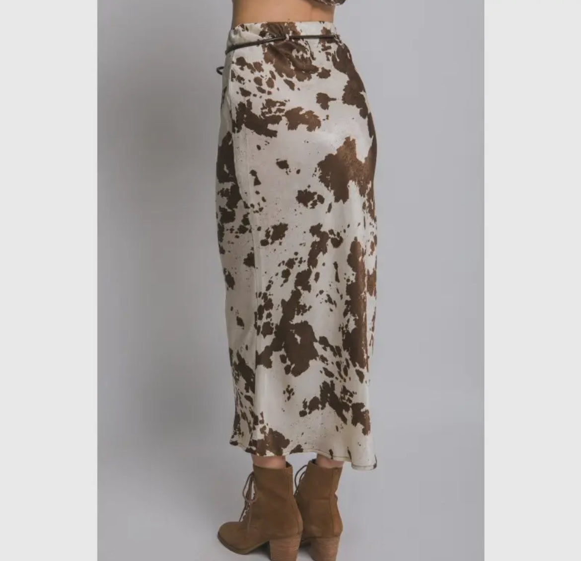 Cow print midi skirt (Available for pre-order. Ships [oct 14].