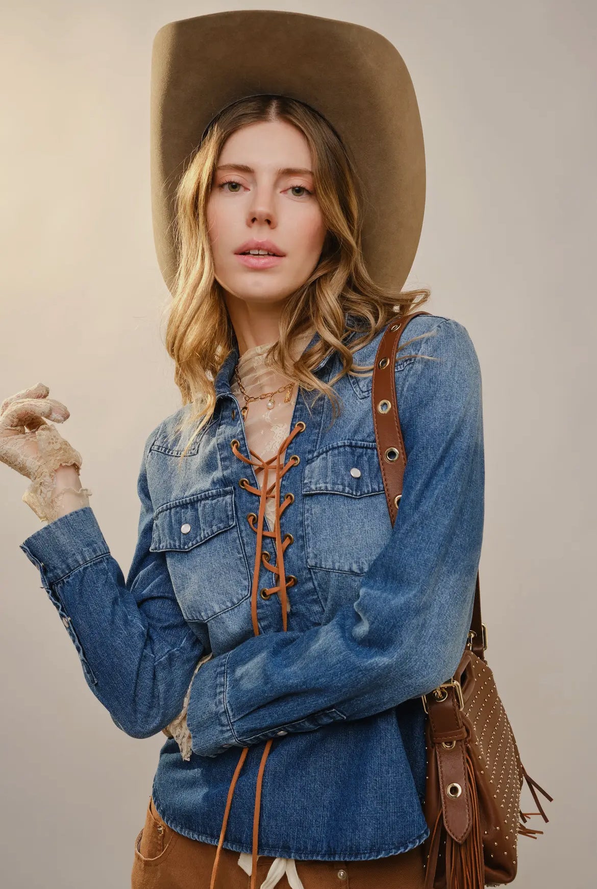 Denim Lace-Up Shirt