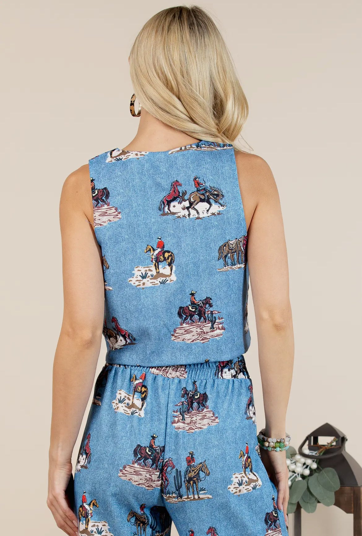 Western print vest top