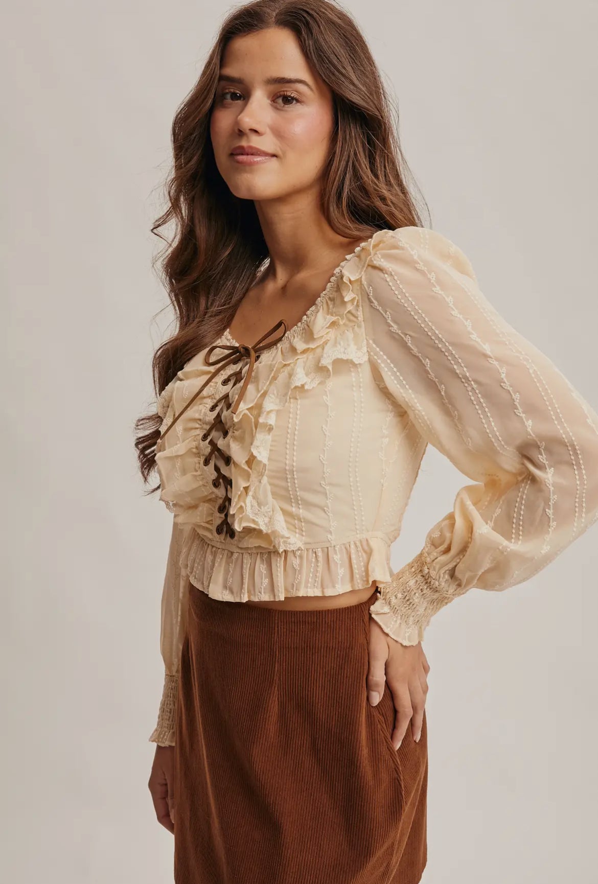 Ruffle Lace-Up Blouse
