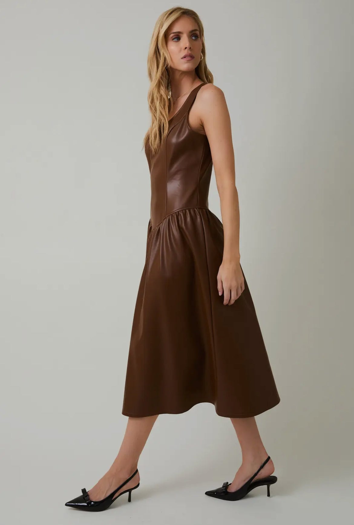 Faux Leather Midi Dress