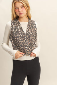 Cream Denim Leopard Vest Top