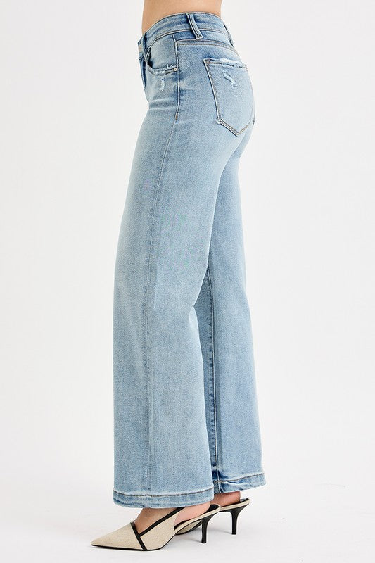 Elastic band wide leg jean