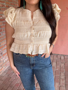 Puff sleeve smocking top