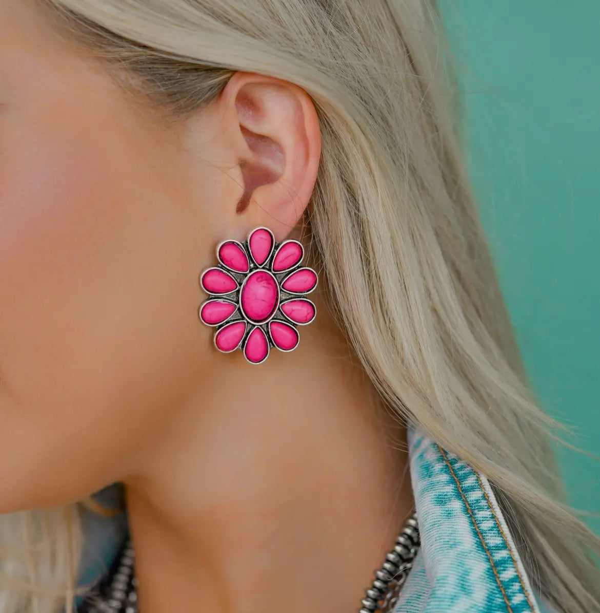 Pink flower cluster earrings