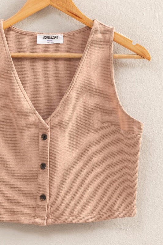 Button Down Sleeveless Vest *taupe