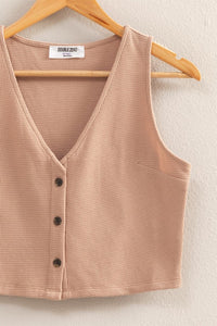 Button Down Sleeveless Vest *taupe
