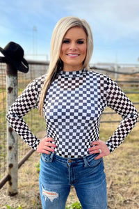Black and white checkered mesh top