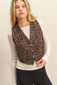 Brown Denim Leopard Vest Top