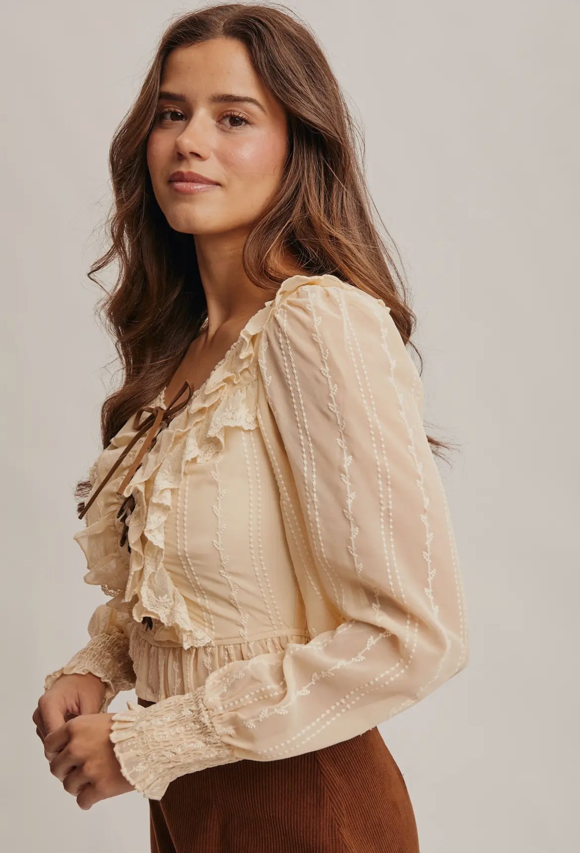 Ruffle Lace-Up Blouse