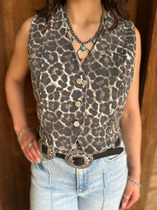 Cream Denim Leopard Vest Top
