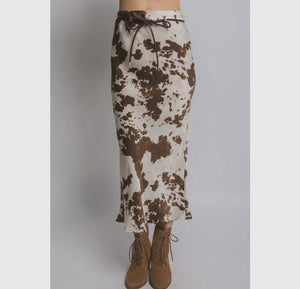 Cow print midi skirt (Available for pre-order. Ships [oct 14].