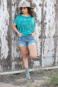 Turquoise Fringe Top