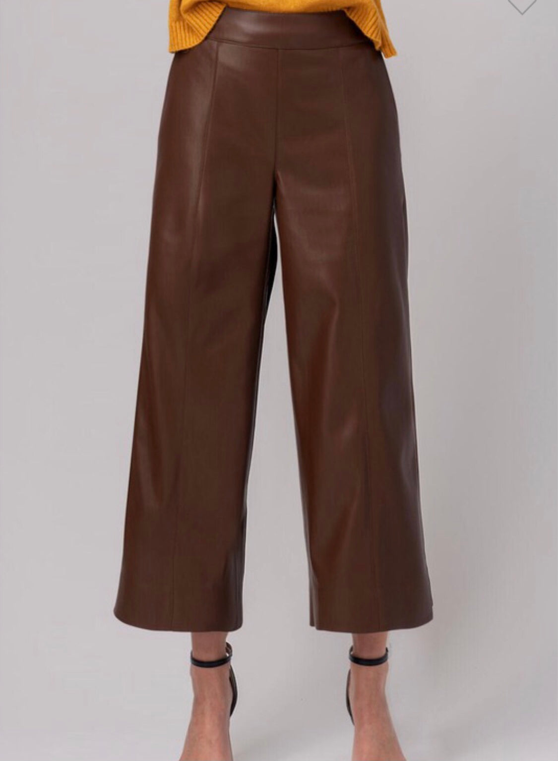 Brown leather wide leg crop pant