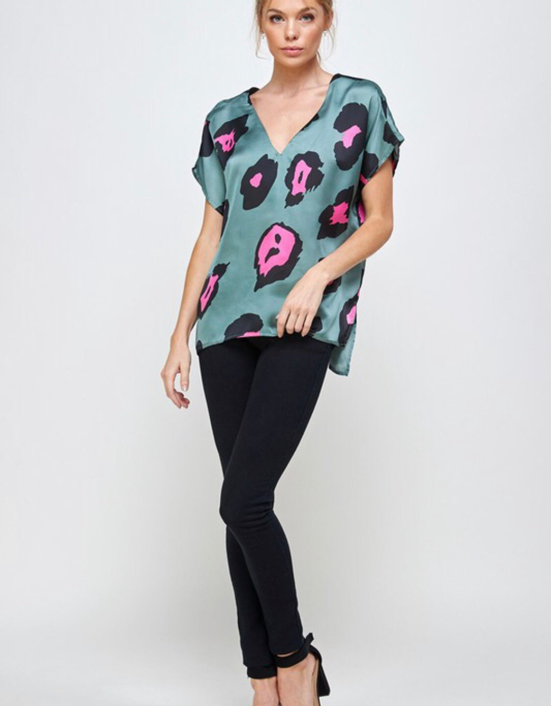 Sage/Pink Leopard Top