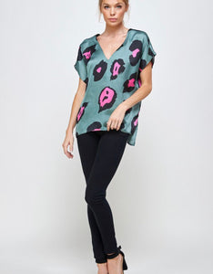 Sage/Pink Leopard Top