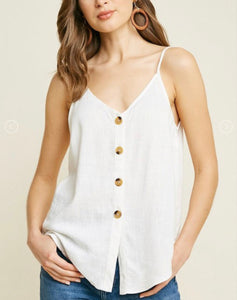 Linen sleeveless button-down tank