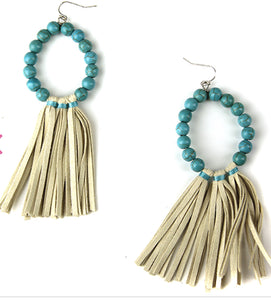 Turquoise bead fringe earrings