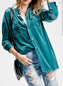 Velvet Teal Button Up Top
