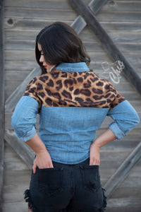 Denim and Leopard Top