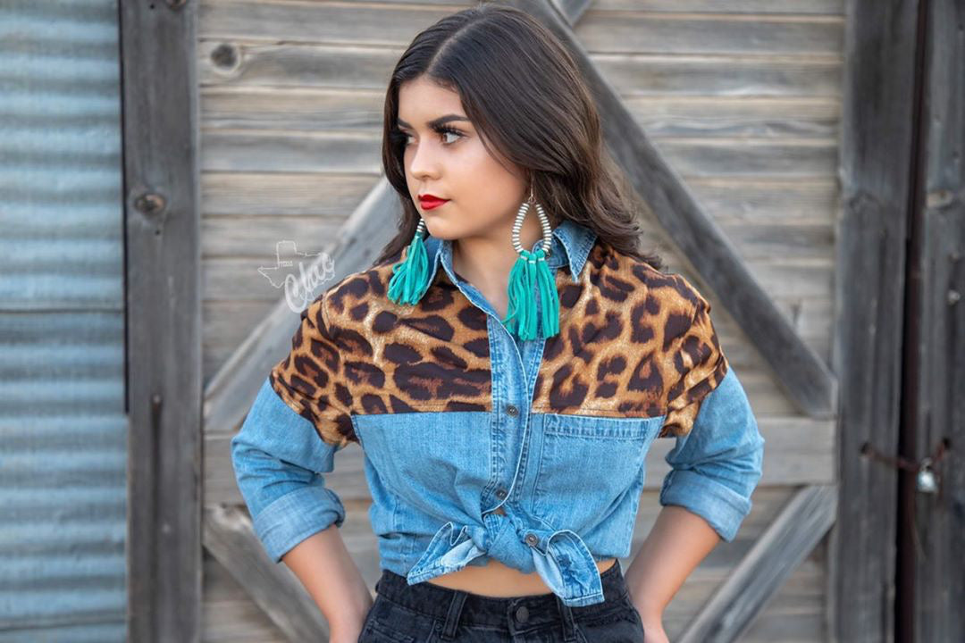 Denim and Leopard Top