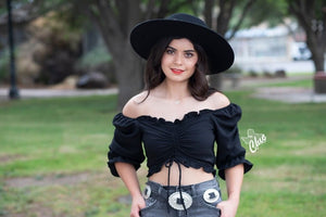 Black ruched crop top