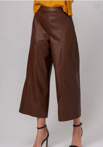 Brown leather wide leg crop pant