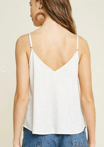 Linen sleeveless button-down tank