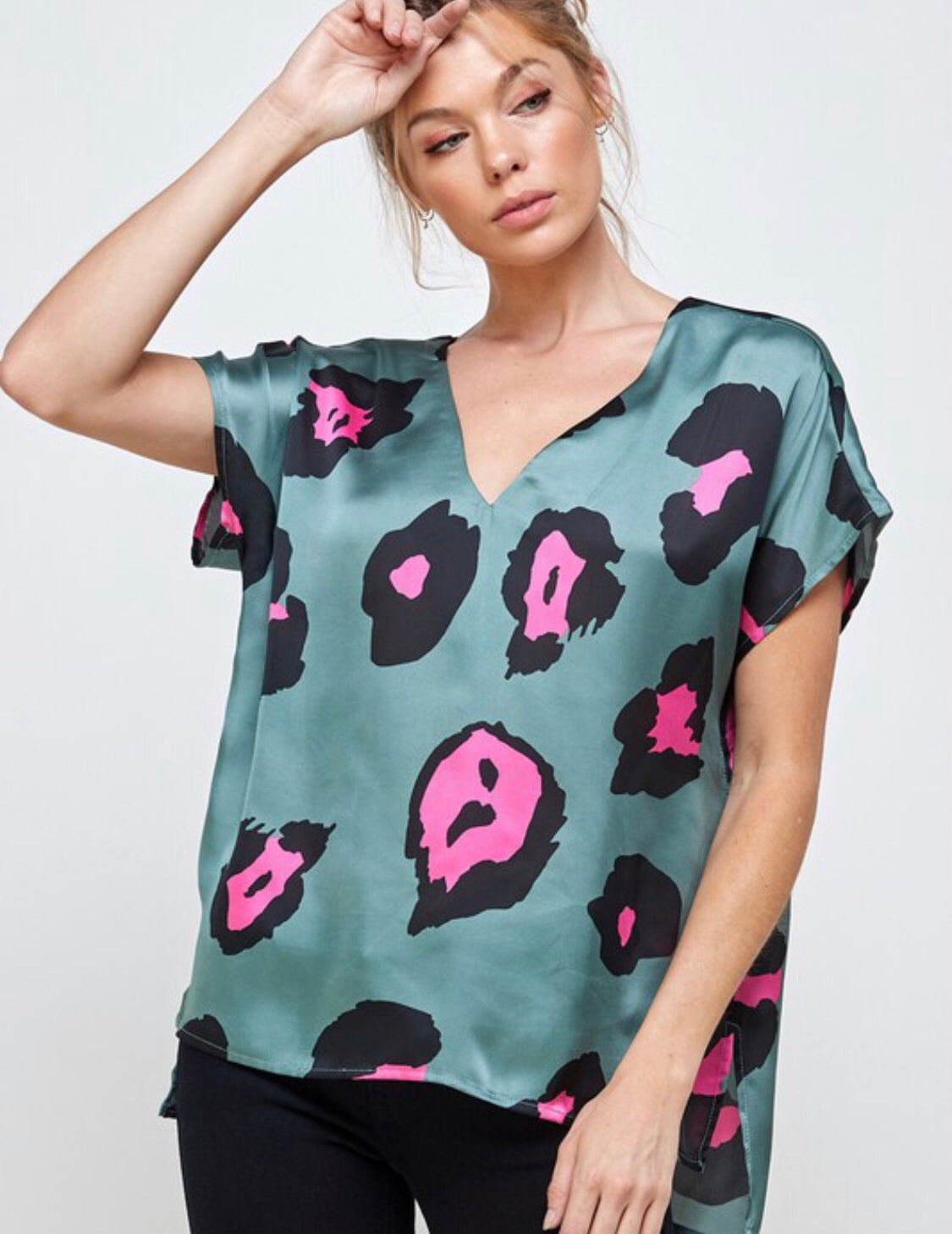 Sage/Pink Leopard Top