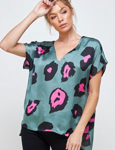 Sage/Pink Leopard Top