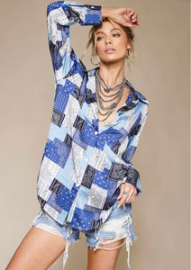 Indigo Bandana Patch Top