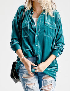 Velvet Teal Button Up Top