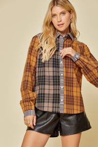 Contrast Flannel Shirt Top