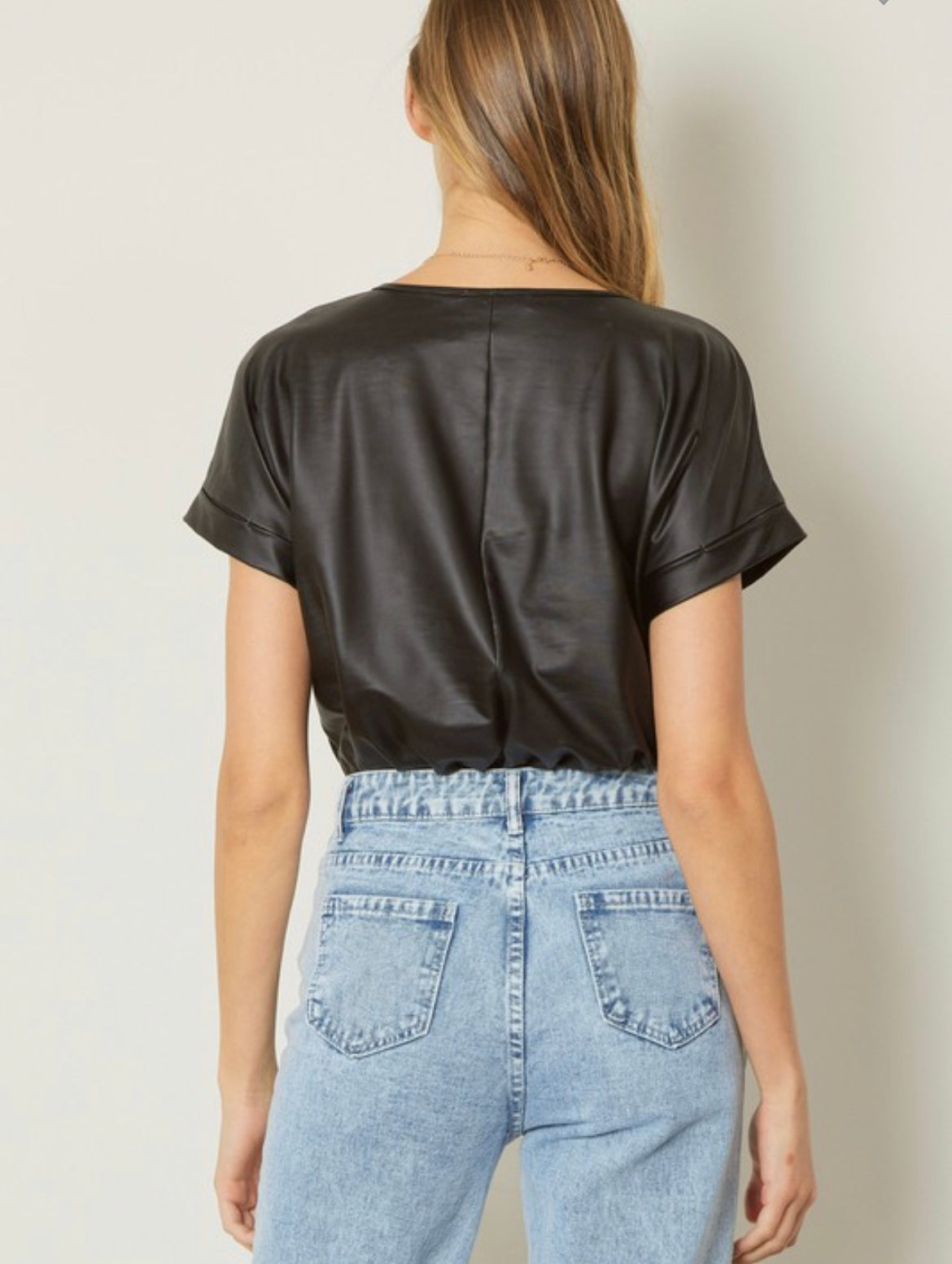 The Cheyenne Faux Leather Bodysuit in black